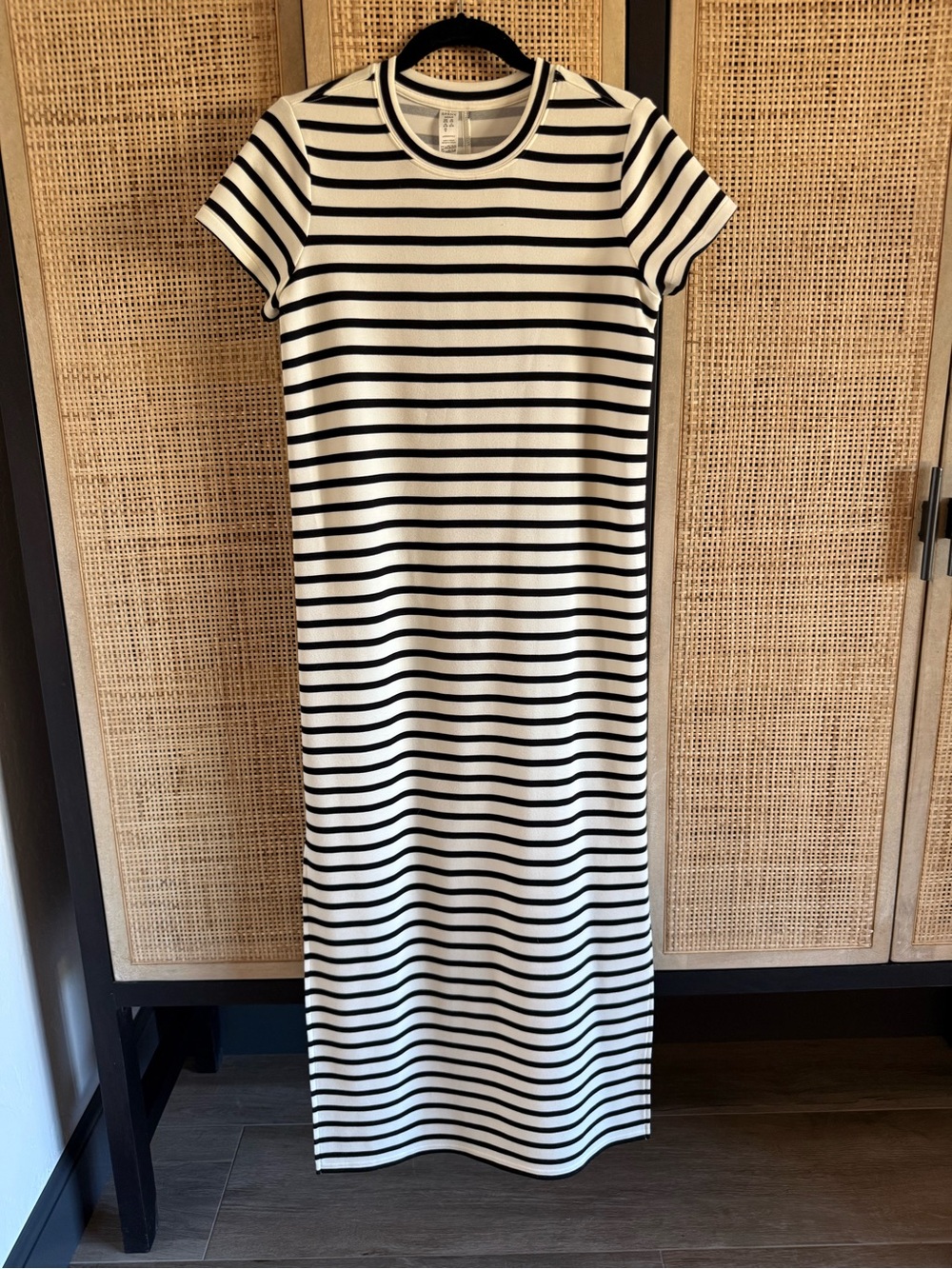 SPANX Black and White Striped Short-Sleeve Maxi Dress